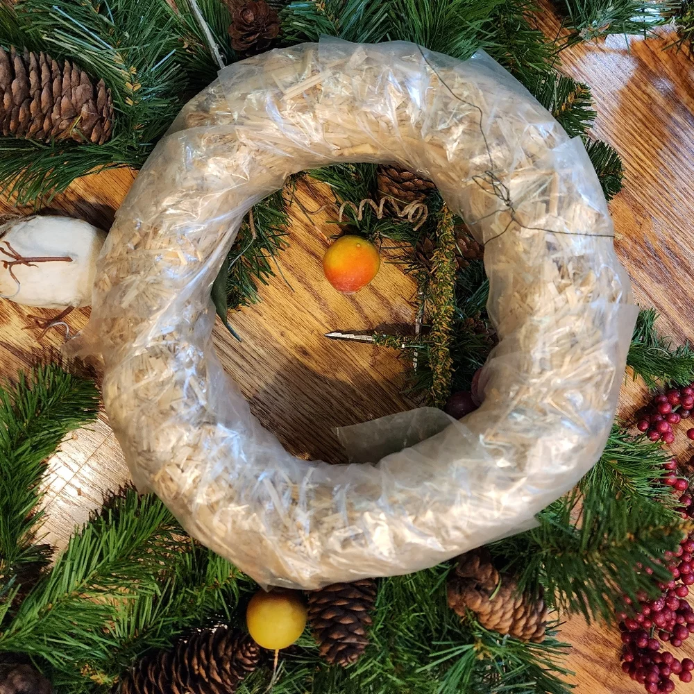 Vintage Wreath Form with Various Fall and Holiday Craft Supplies